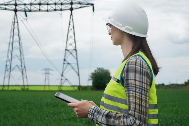 Elektroingenieurin Frau Hochspannungsindustrie Elektriker Arbeiter arbeiten Energiekonzept hoch