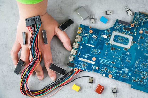 Elektronische Motherboards, isometrische Prozessoren, Mikrochip-Motherboardteile und Mobilgeräte