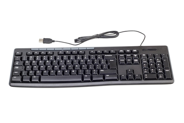 Elektronische Sammlung - schwarze Computertastatur isoliert auf weißem Hintergrund