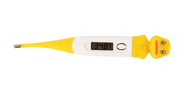 Elektronisches Thermometer in den Händen eines kleinen Kindes