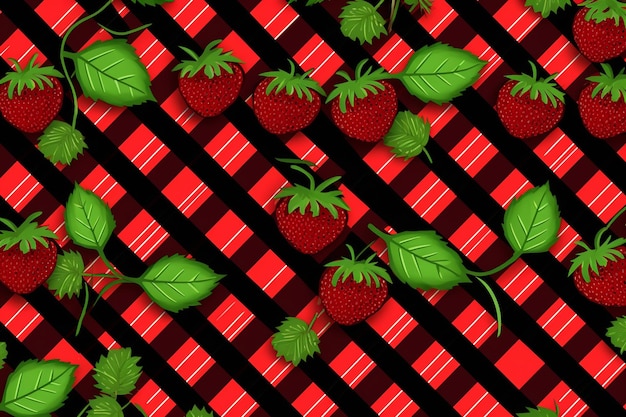 Element de frutas vermelhas de morango bonito linha de listra diagonal vermelho-verde inclinação tartan xadrez bg