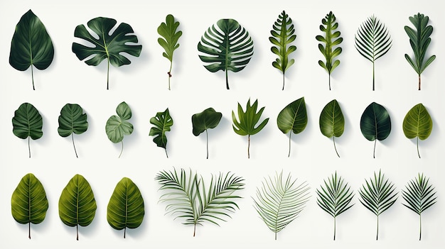 Elemente Set Sammlung von grünen Wäldern Farne tropisch grün Eukalyptus Grünkunst Laub natürliche Blätter Kräuter im Aquarell-Stil Dekorative Schönheit elegante Illustration