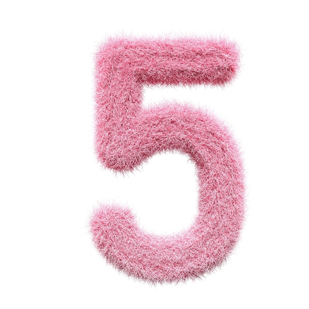 elemento 3D de pele rosa número 5 render Tipografia estilo fofo