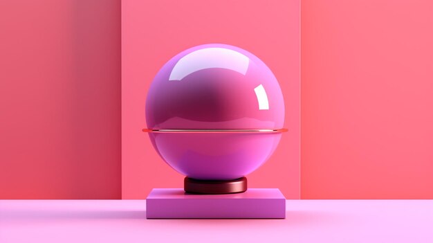 Elemento 3d rosa com fundo de parede rosa