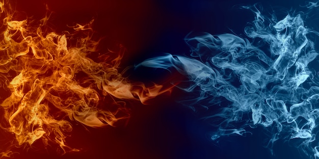 Elemento abstracto de fuego y hielo. Concepto de calor y frío