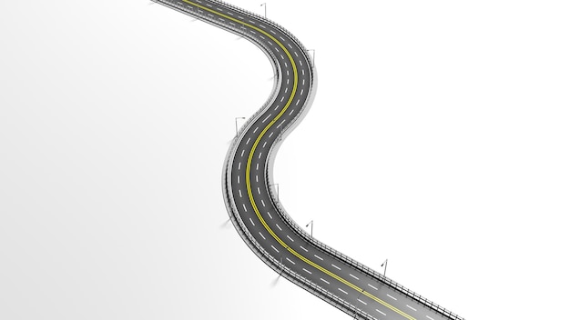 Elemento de carretera 3D aislado sobre fondo blanco.
