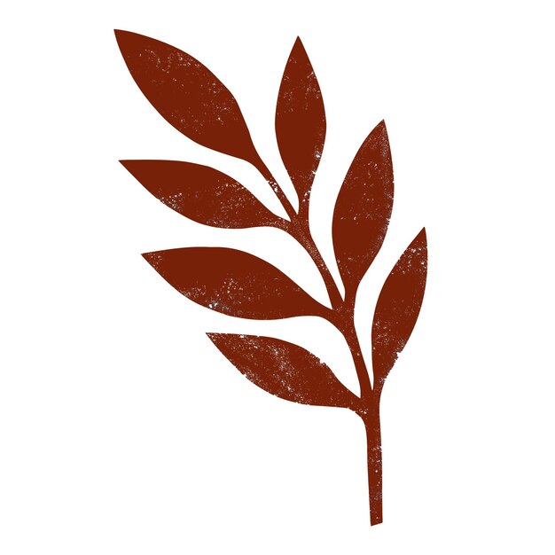 Elemento de collage png de hoja marrón sello botánico en fondo transparente