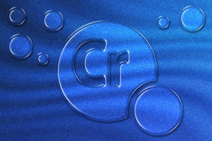 Foto elemento cr cromo mineral complejo vitamínico suplemento dietético fondo azul brillo