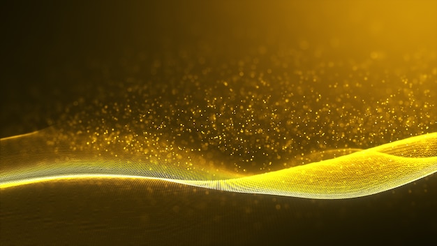 Elemento de design abstrato onda de ouro de cor brilhante com efeito de brilho no escuro.