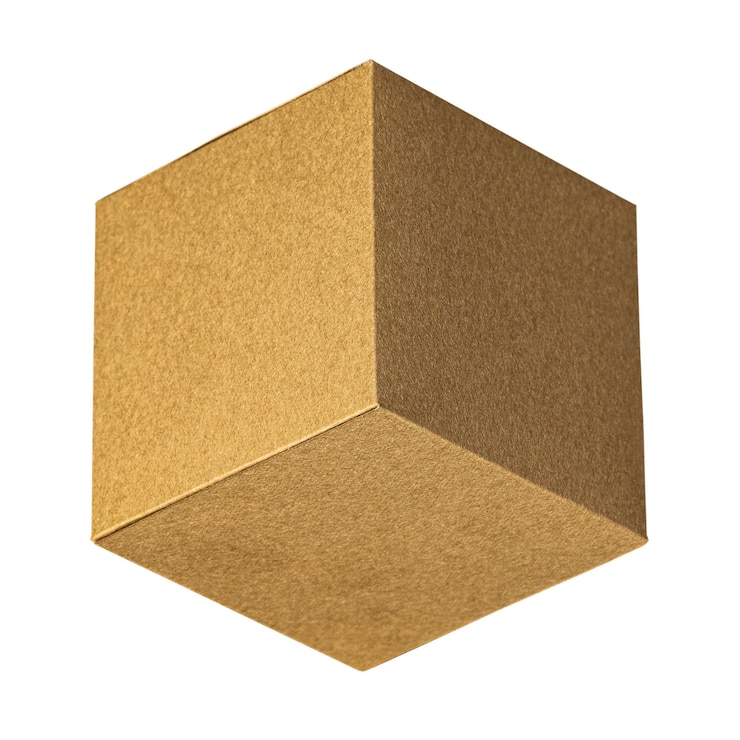 Foto elemento de design de artesanato de papel em forma de cubo dourado 3d