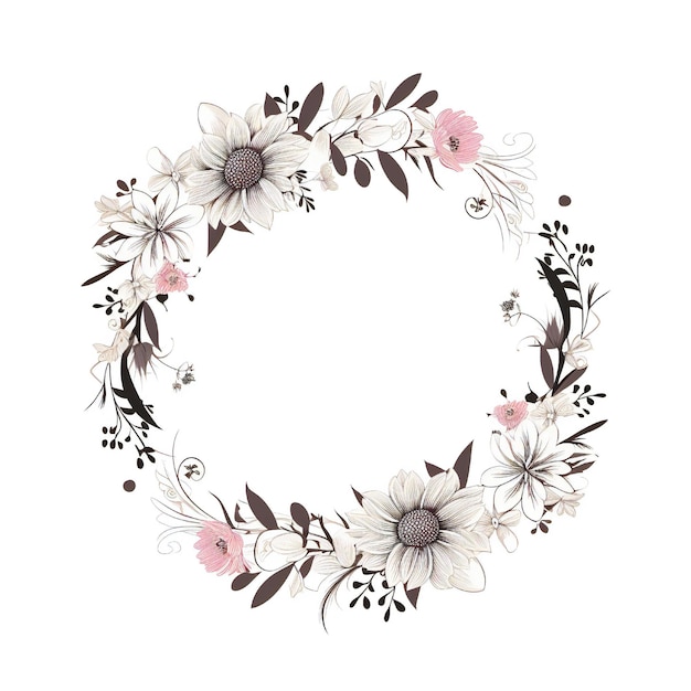 Elemento de design de círculo floral de casamento vazio estilo plano em fundo branco