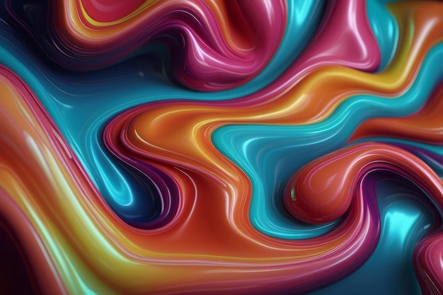 Elemento de design de forma líquida de fluxo 3D em fundos de cores de néon holográficos