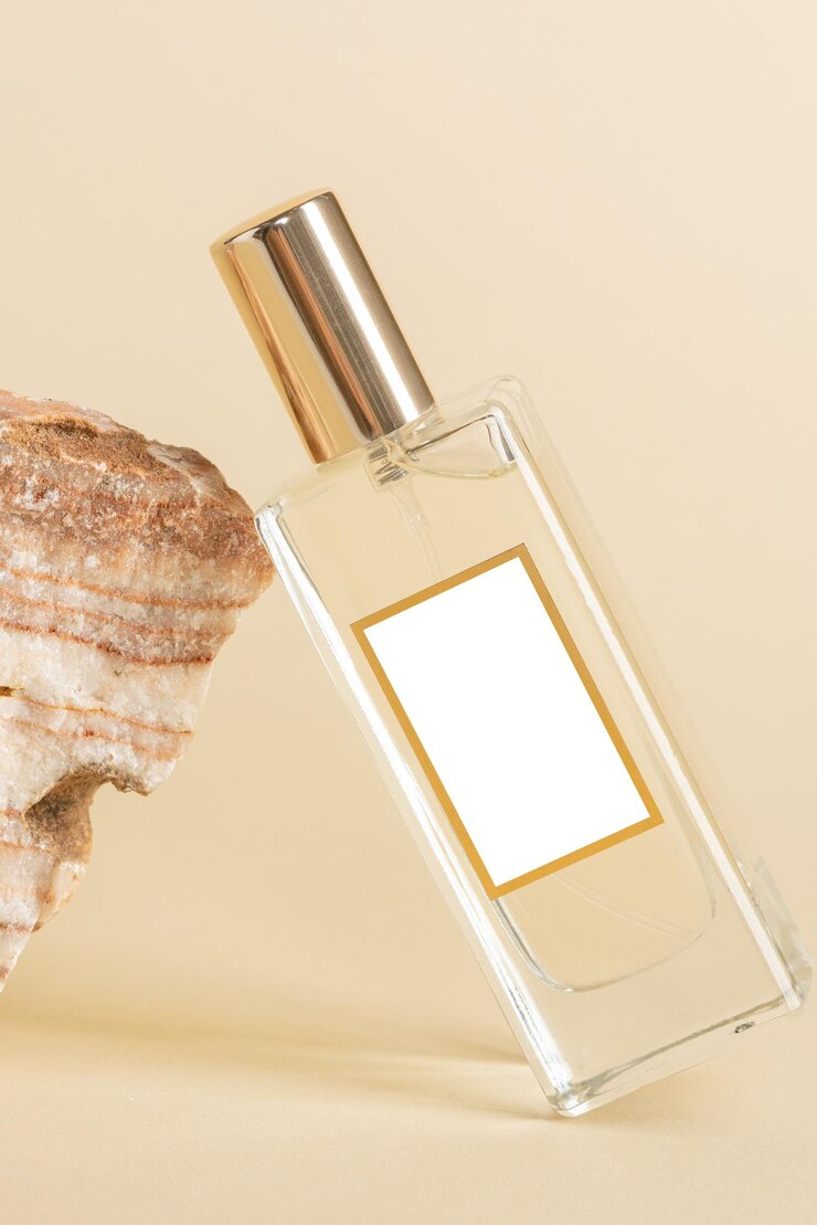 Foto elemento de design de garrafa de vidro de perfume em branco