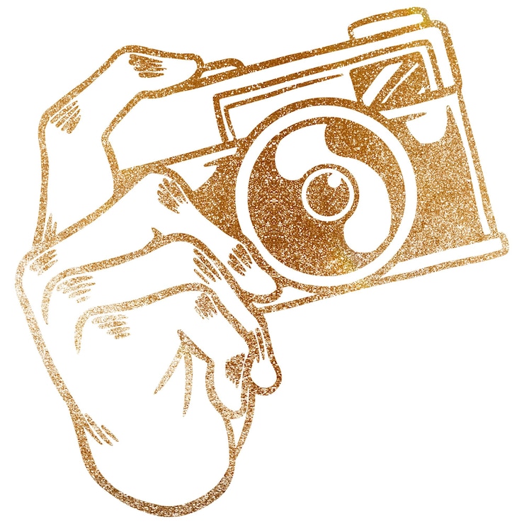 Foto elemento de design de sobreposição de adesivo de câmera analógica dourado cintilante