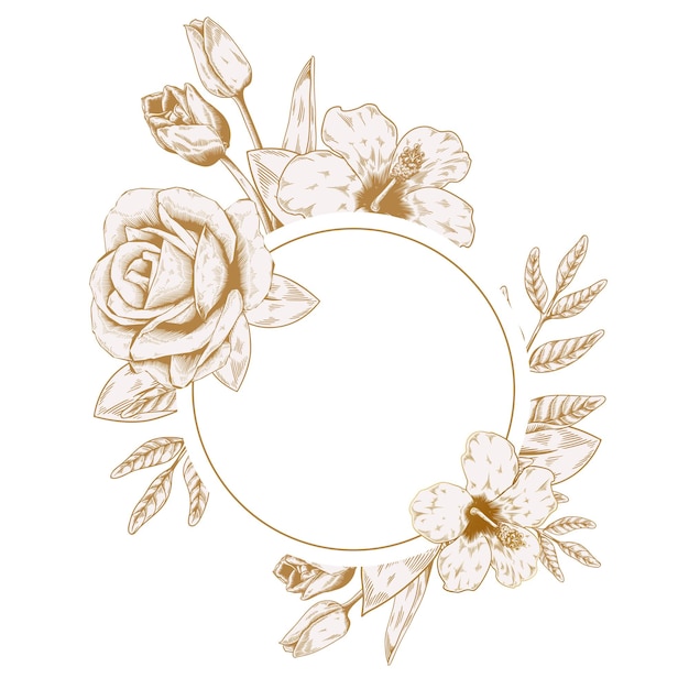 Elemento de design do emblema floral dourado redondo