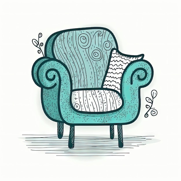 Elemento de doodle de cadeira hygge colorida simples estilo Doodle