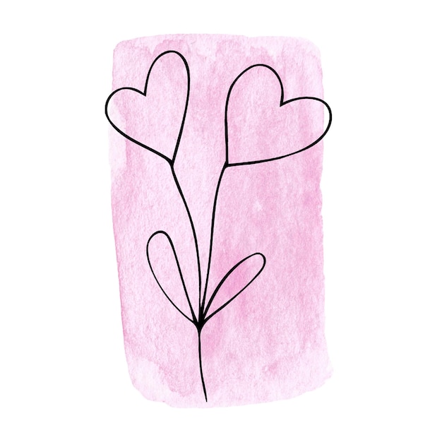 Foto elemento de doodle floral em fundo aquarela flor simples e folhas para design de cartões postais adesivos de embalagens de mídia social