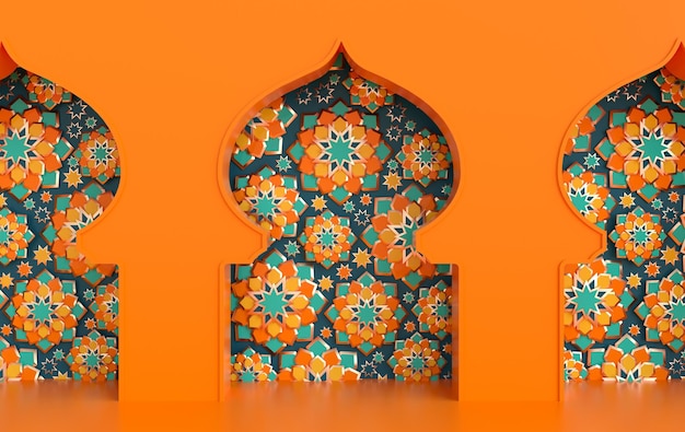 elemento de mesquita no interior do estilo de arquitetura islâmica árabe ornamentado Estrelas coloridas Ramadan Kareem