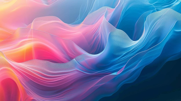 Elemento de projeto de linhas de fluxo de líquido 3D render holográfico de onda curva de néon iridescente em movimento
