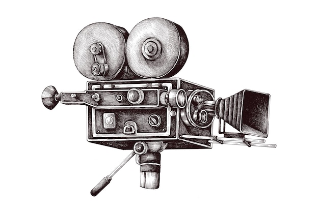 Elemento de diseño de cámara de cine vintage dibujado a mano