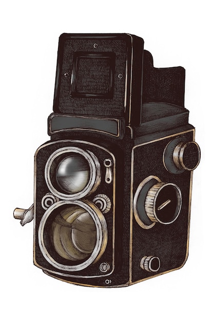 Elemento de diseño de la cámara de película retro dibujado a mano