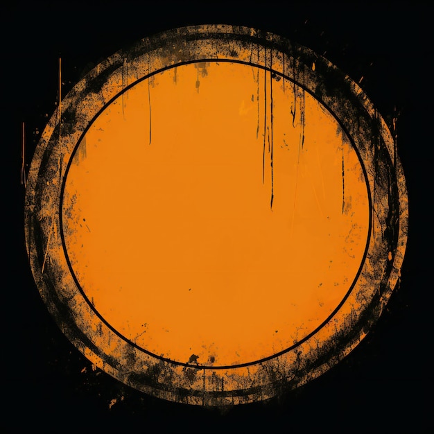 Foto el elemento de diseño del círculo de estilo grunge naranja vacío estilo plano sobre fondo negro