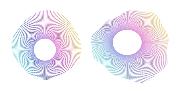 El elemento de diseño del conjunto círculo colores vectoriales en negrita aislados anillo dorado de rayas onduladas de brillo abstracto de muchos remolinos brillantes creados usando Blend Tool Ilustración vectorial EPS10 para su presentación