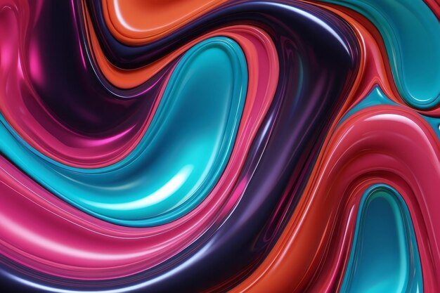 Elemento de diseño de forma líquida de flujo 3D en fondos de colores de neón holográficos