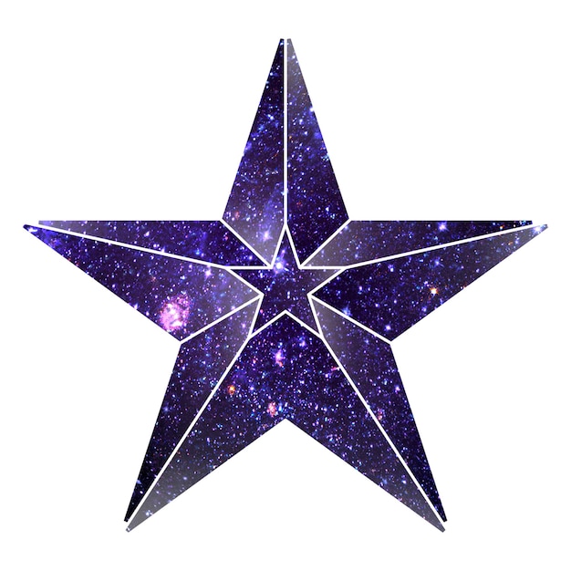 Elemento de diseño geométrico en forma de corazón con patrón de galaxia púrpura