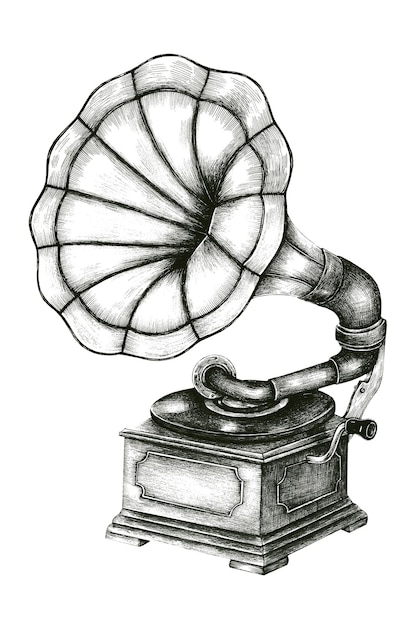Elemento de diseño de gramófono vintage dibujado a mano