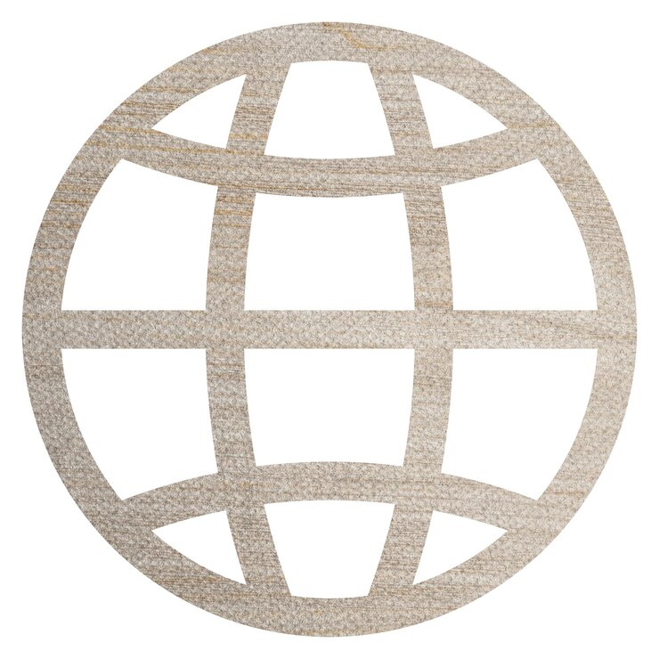 Elemento de diseño del icono de la red global con textura de madera