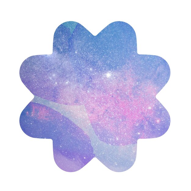 Elemento de diseño de la insignia en forma de flor con patrón de galaxia púrpura
