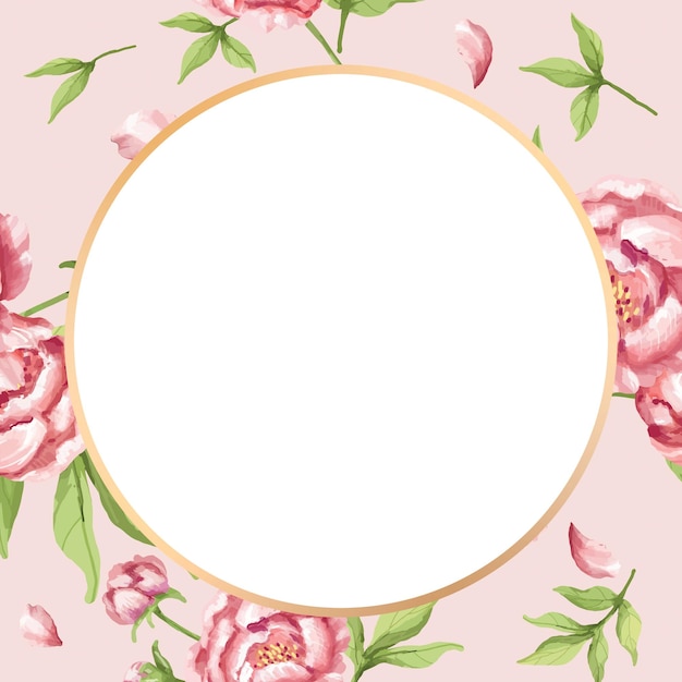 Elemento de diseño del marco de la flor de la peonía redonda dorada