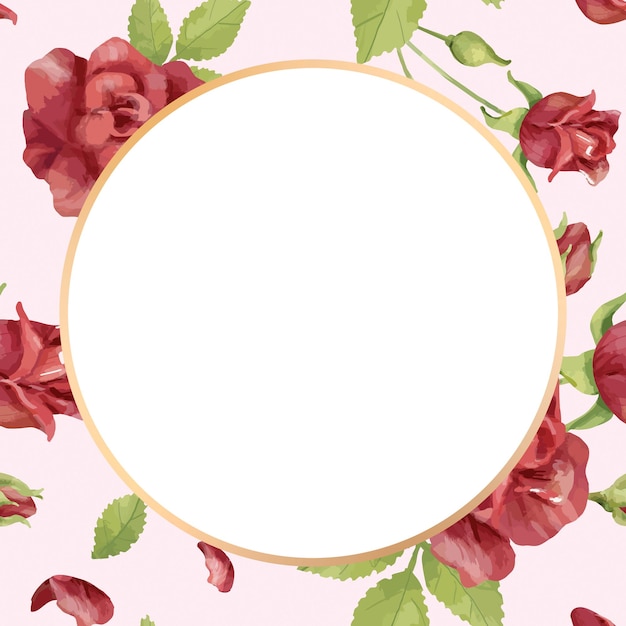 Elemento de diseño del marco de flores de rosa redonda dorada