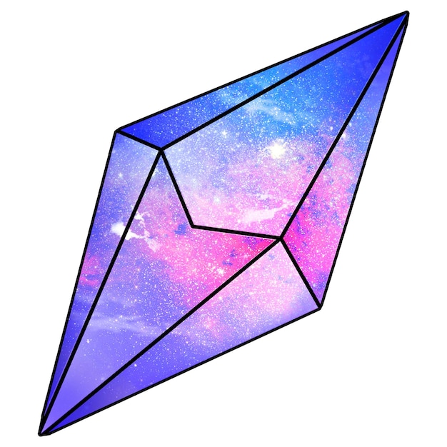 Elemento de diseño de la pegatina de diamante de forma geométrica con patrón de galaxia púrpura