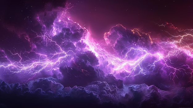 Un elemento de diseño de relámpagos realista moderno aislado en un fondo negro un efecto de luz natural brillante brillante una tormenta de trueno púrpura mágica como un mundo mágico mágico
