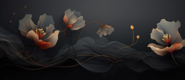Elemento gráfico botánico abstracto de estilo moderno en fondo gris oscuro