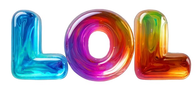 Elemento holográfico en estilo Y2K la inscripción lol espejo arco iris de cromo superficie de metal fundido