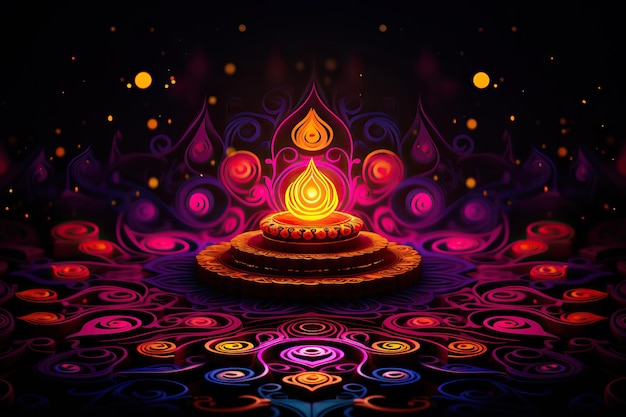 Elemento de lámpara de aceite de diya en llamas Feliz Diwali Símbolo tradicional del festival indio de la luz