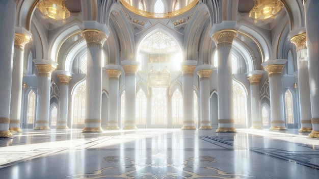 Elemento de la mezquita 3D en la arquitectura islámica árabe ornamentada interior celebración de la fiesta de Ramadán Kareem
