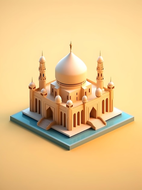 Foto elemento de la mezquita islámica en 3d en un fondo generativo minimalista