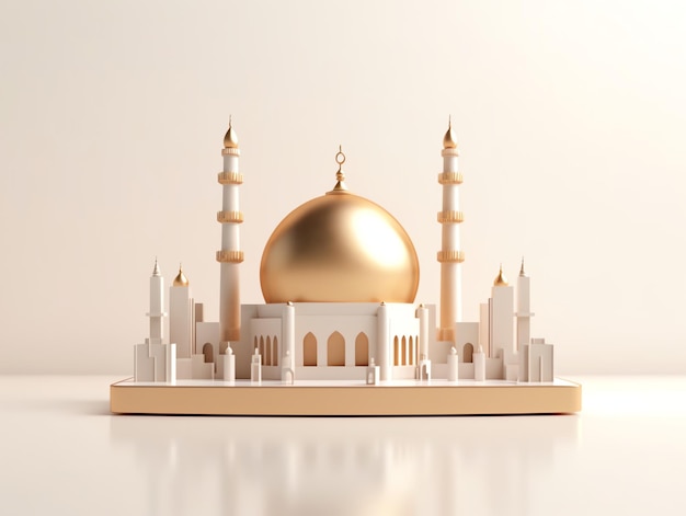 Elemento de mezquita islámica 3d sobre fondo minimalista