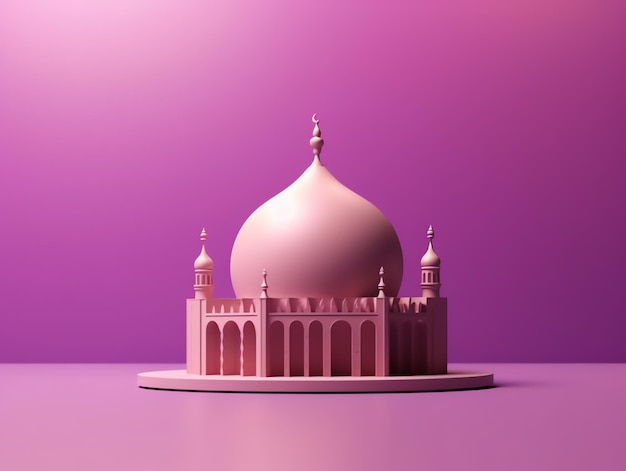 Elemento de mezquita islámica 3d sobre fondo minimalista