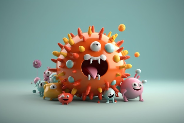 elemento de personaje de virus lindo fondo mínimo representación 3d