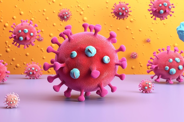 elemento de personaje de virus lindo fondo mínimo representación 3d