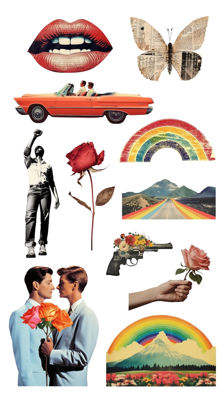 Foto el elemento png del collage lgbtq vintage tiene un fondo transparente