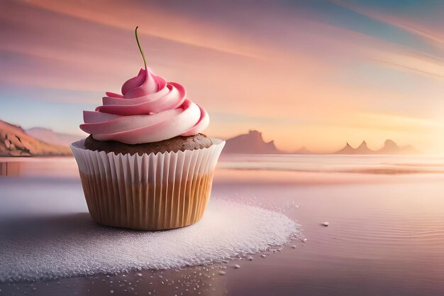 Elemento de postre aislado en fondo rosa