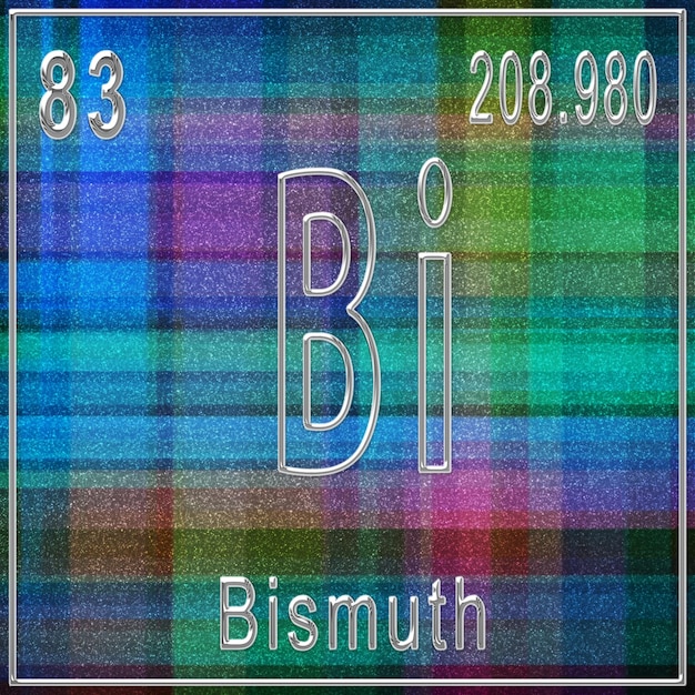 Elemento químico bismuto, signo con número atómico y peso atómico, elemento de la tabla periódica