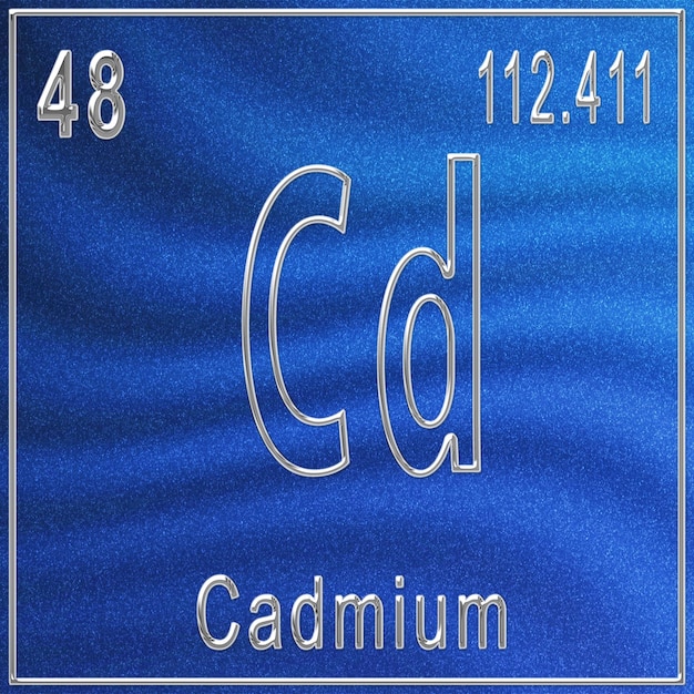 Elemento químico cádmio, sinal com número atômico e peso atômico, elemento de tabela periódica