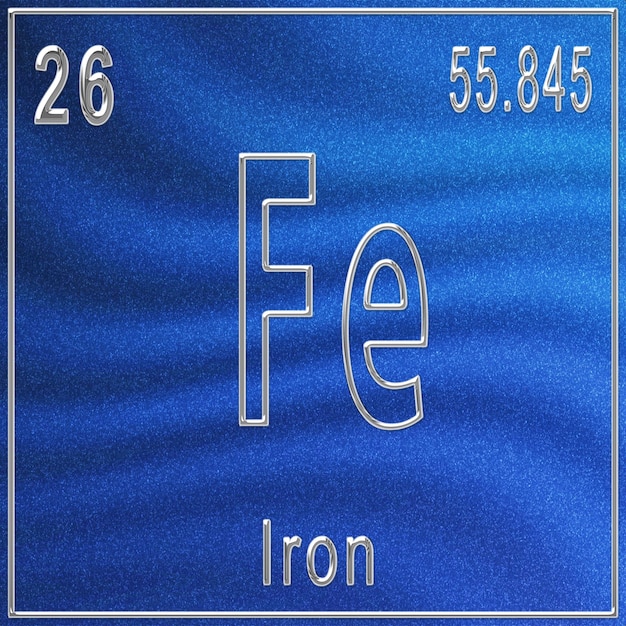 Elemento químico de ferro, sinal com número atômico e peso atômico, elemento de tabela periódica